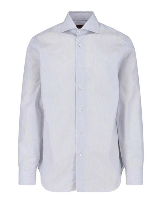 Barba Napoli White Striped Shirt for men