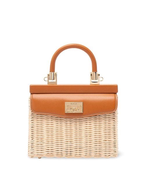 Rodo Brown Wicker And Leather Small Handbag