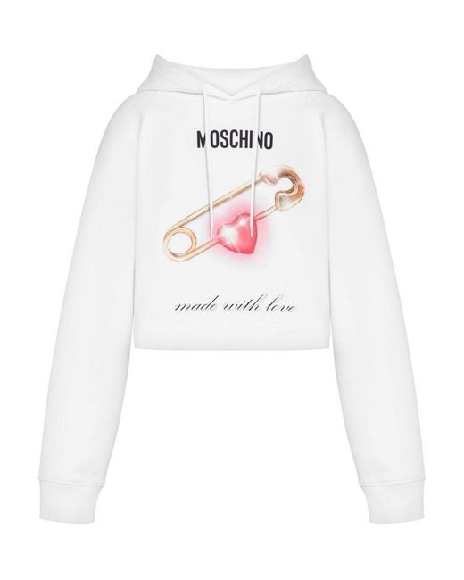 Moschino White Heart-Print Cotton Hoodie