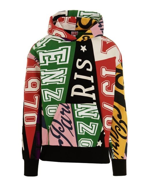 KENZO Green Cotton Hoodie With All-Over Print for men