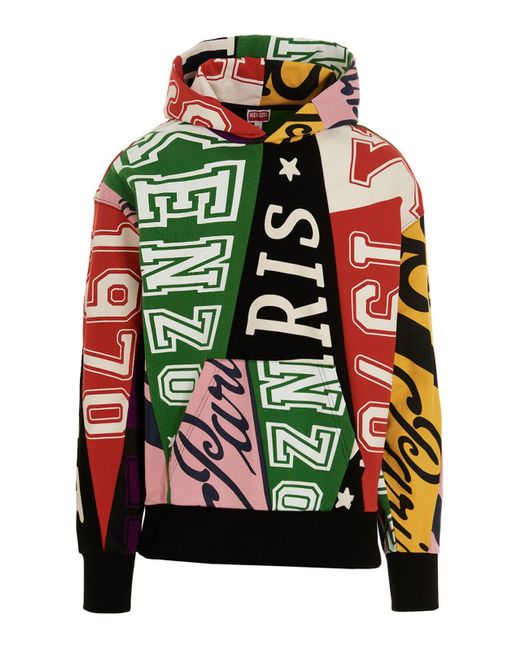 KENZO Green Cotton Hoodie With All-over Print for men