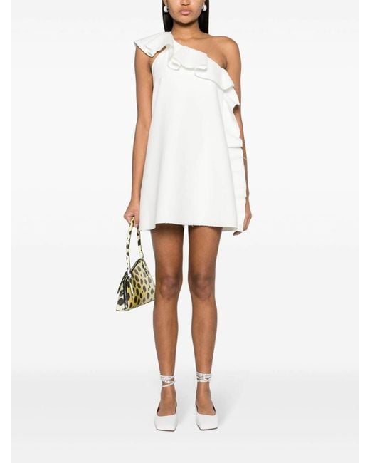 MSGM White One-Shoulder Ruffled Mini Dress