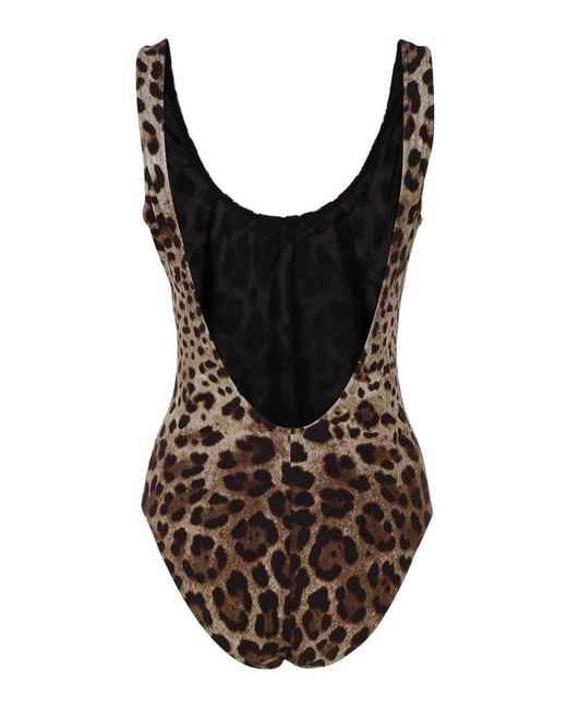 Dolce & Gabbana Brown Leopard Print One Piece Swimsuit