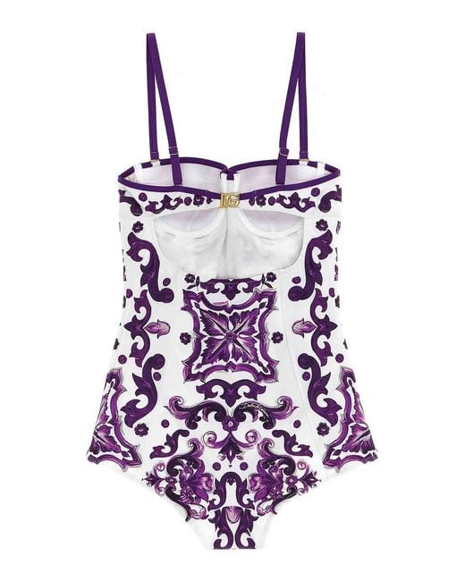 Dolce & Gabbana Purple Print One-Piece Swimsuit