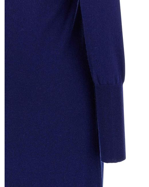 Tom Ford Blue Ribbed Cashmere Polo-Style Maxi Dress