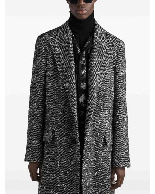 Dolce & Gabbana Gray Herringbone Coat for men