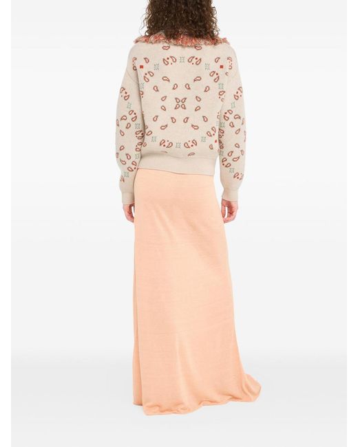 Alanui Natural Bandana Jacquard Cashmere And Wool Cardigan