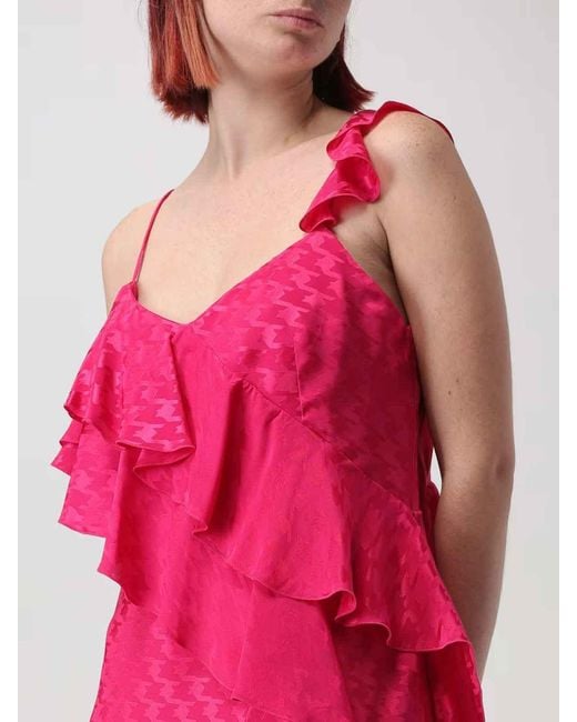 MSGM Pink Rouches Jacquard Dress