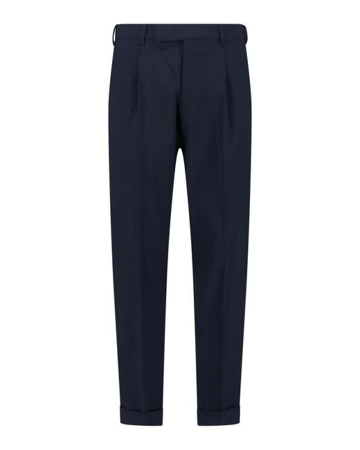 PT Torino Blue Virgin Wool Trousers for men