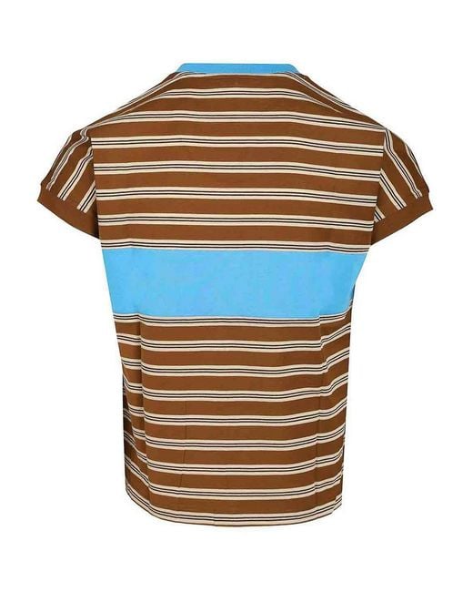 Versace Blue Striped Cotton T-Shirt With Inlay for men