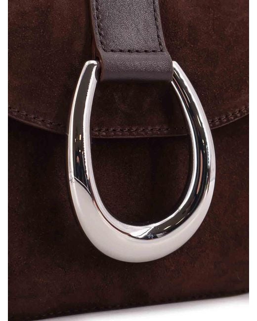 Staud Brown Bella Saddle Suede Shoulder Bag
