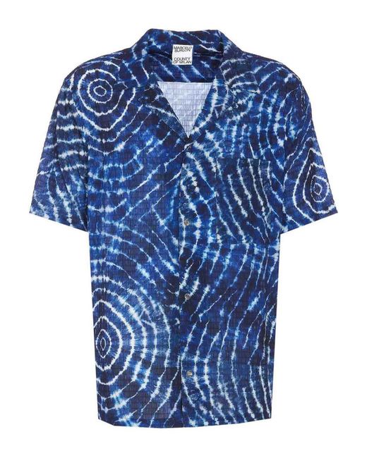 Marcelo Burlon Blue Aop Soundwaves Hawaii Shirt for men