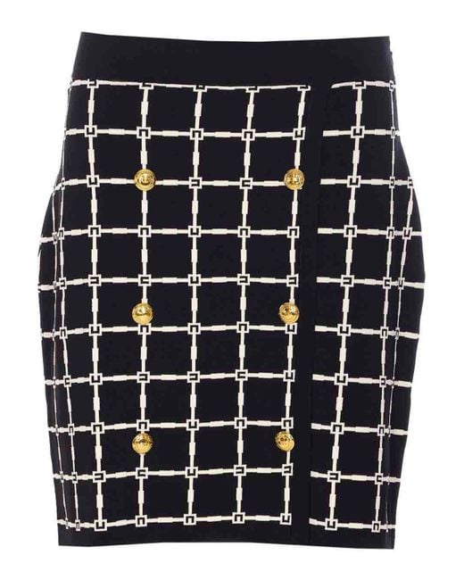 Elisabetta Franchi Blue Grid-Patterned Buttoned Mini Skirt