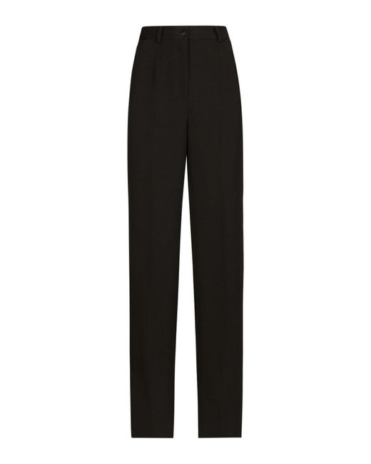 Dolce & Gabbana Black Tailored Virgin Wool Blend Satin Trousers