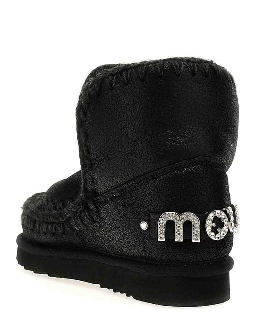 Mou Black Eskimo 18 Rhinestone Logo Ankle Boots