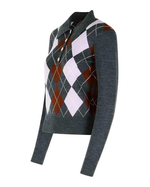 Self-Portrait Black Argyle Wool Sweater