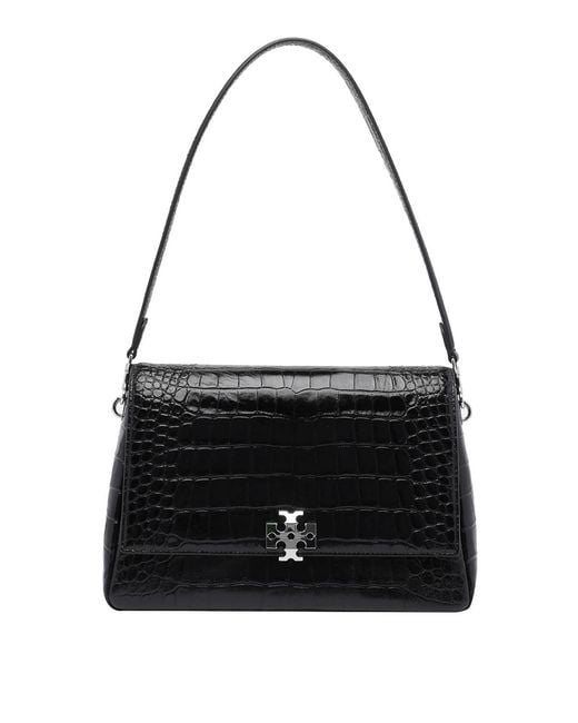 Tory Burch Black Charlie Croco Shoulder Bag