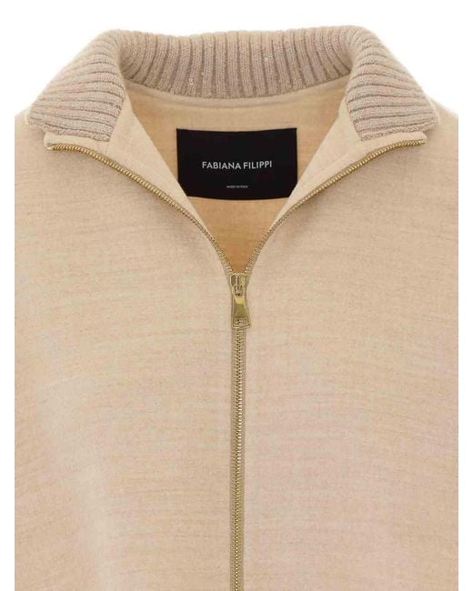 Fabiana Filippi Natural Coat With Frontal Zip Closure