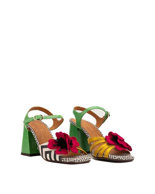 Chie Mihara Green Leather Sandals With Pirota Flower