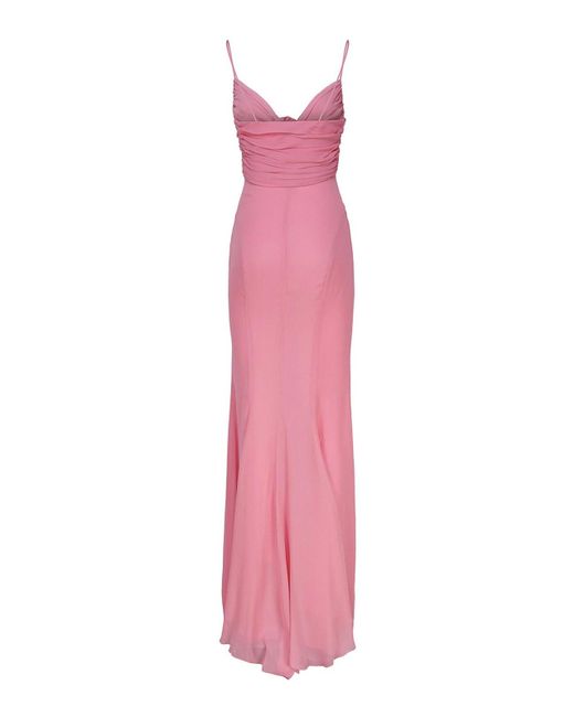 Blumarine Pink Long Silk Dress With Draping