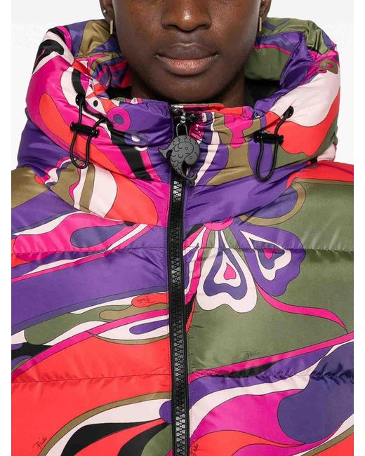Emilio Pucci Red Orchidee-Print Puffer Jacket