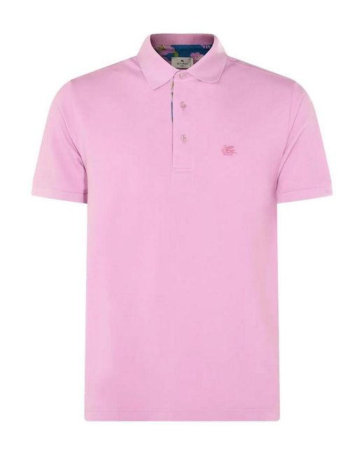 Etro Pink Polo Roma Printed Details for men