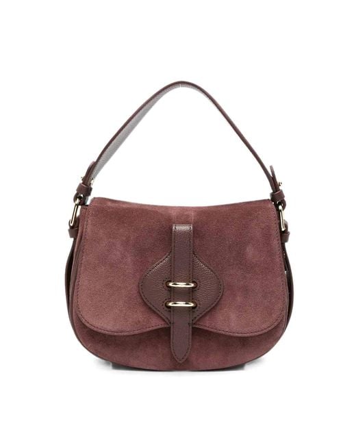 Coccinelle Purple Handbag Suede Leather/Micro Grale
