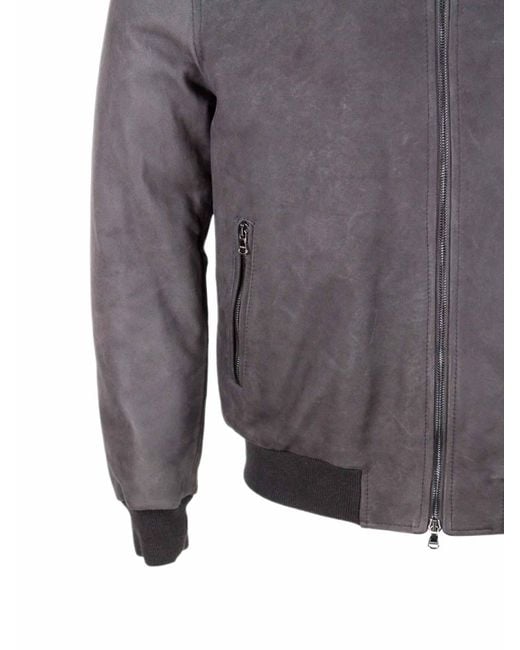 Barba Napoli Gray Leather Jacket for men