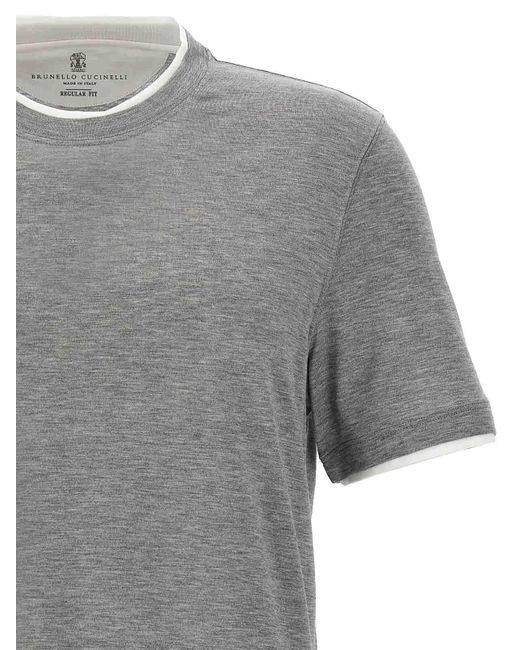 Brunello Cucinelli Gray Double Layer T-shirt for men