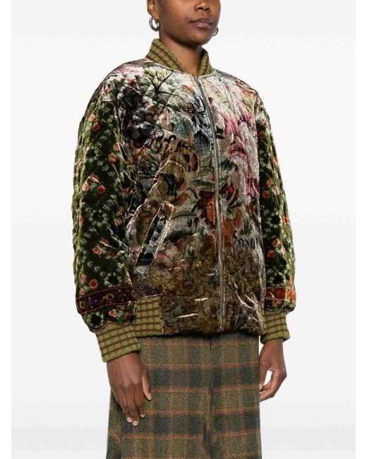 Pierre Louis Mascia Green Printed Silk Blend Bomber Jacket