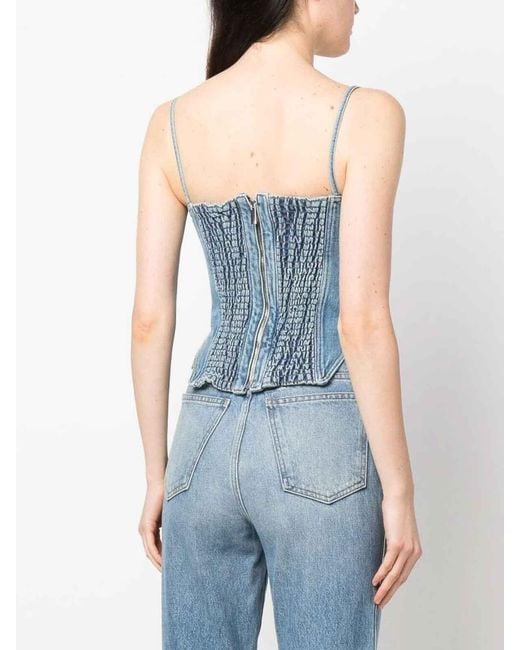 Magda Butrym Blue Double Stitched Denim Corset Top