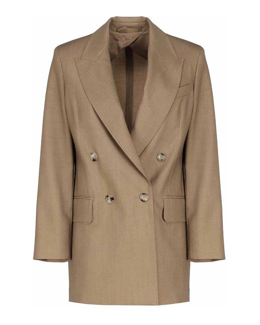 Max Mara Natural Double Breasted Blazer In Wool Blend