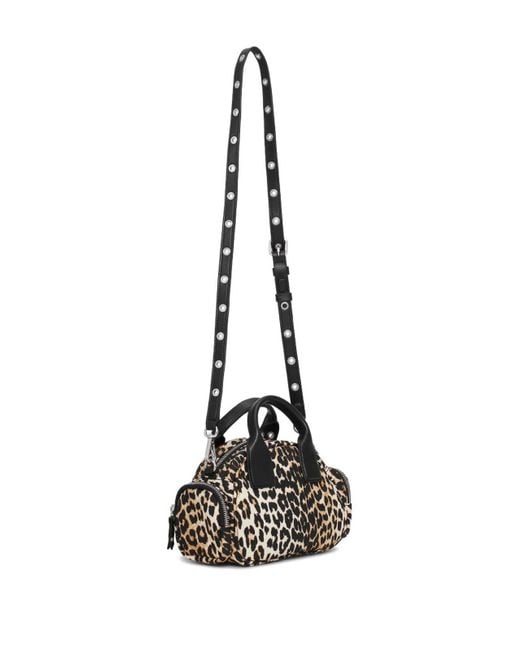 Ganni Black Leopard-Print Tote Bag