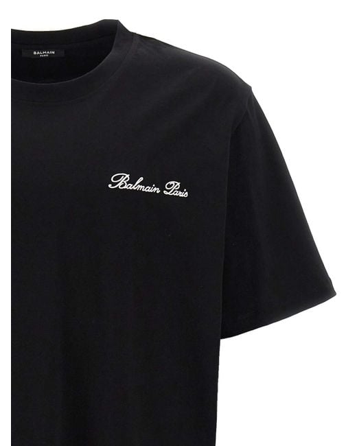 Balmain Black Loose T-Shirt With Signature Embroidery for men
