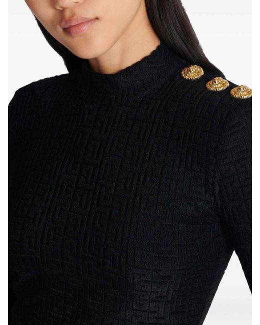 Balmain Black Monogram High-Neck Top