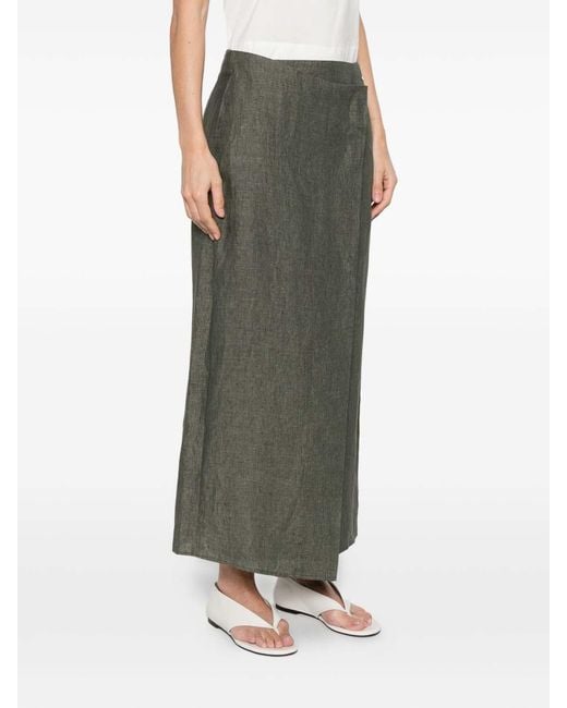 Herno Gray Long Effect Linen Wrap Skirt