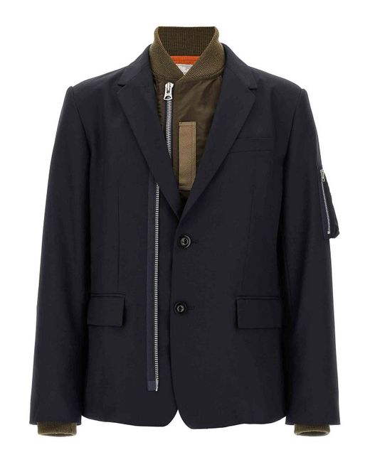 Sacai Black Bomber Insert Blazer for men