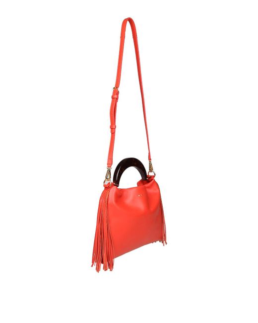 Marni Red Venice Leather Bag With Fringes