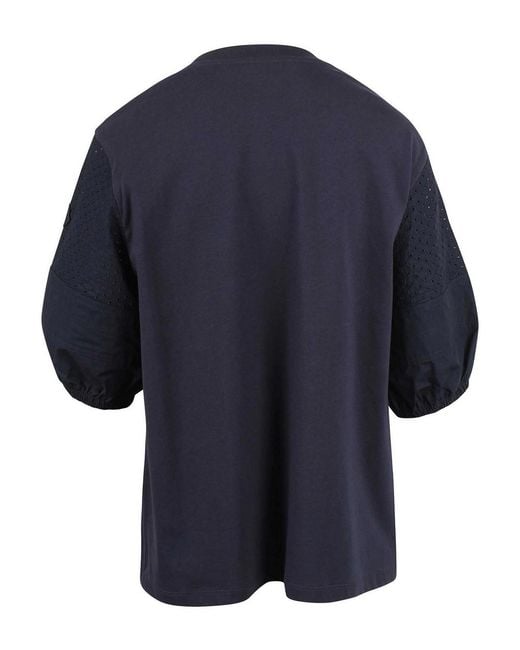 Moncler Blue T-Shirt With Sleeves And San Gallo Lace
