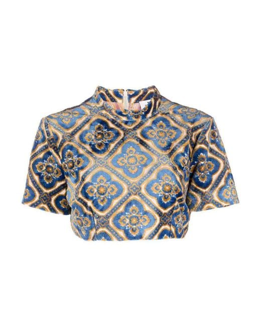 Etro Blue Printed Cropped Top
