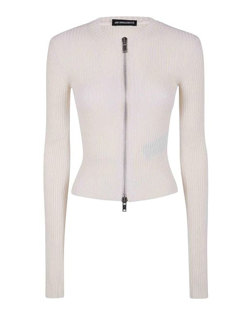 Ann Demeulemeester White Terna Cropped Zipped Cardigan Cotton