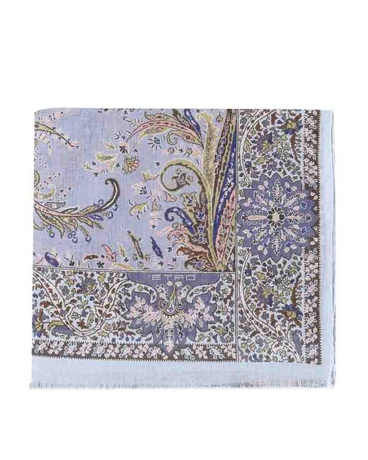 Etro Gray Paisley Scarf In Cashmere Blend for men