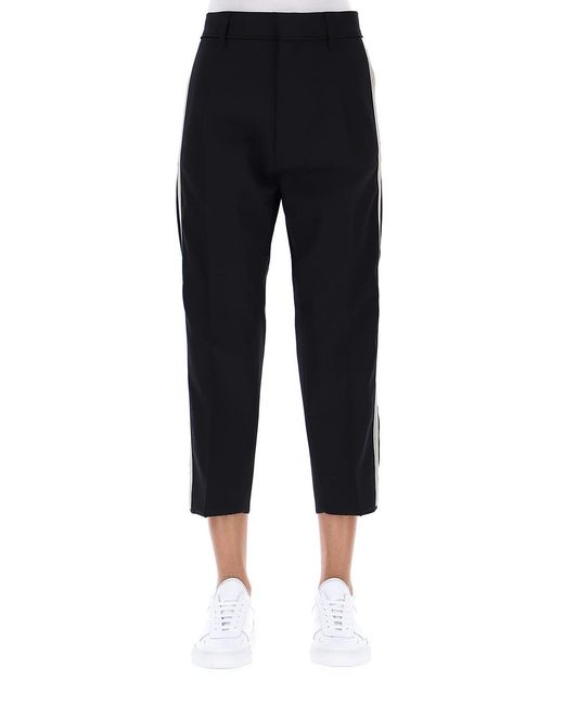 DSquared² Blue Cropped Wool Trousers With Contrasting Bands