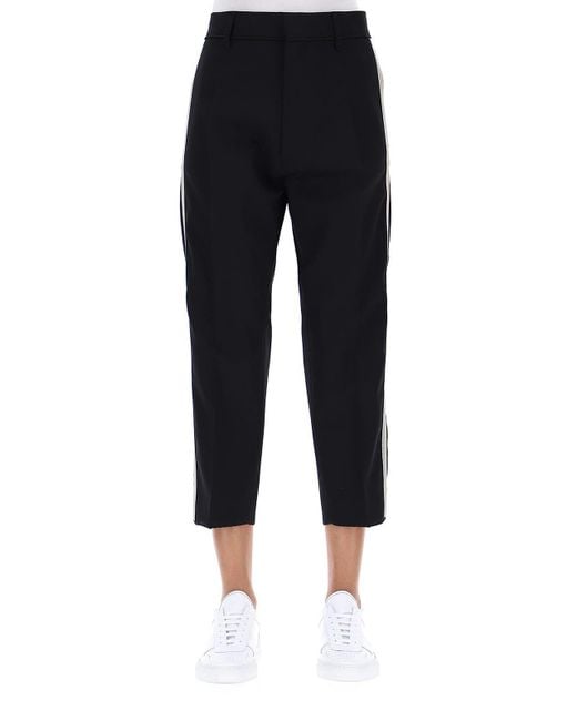 DSquared² Blue Cropped Wool Trousers With Contrasting Bands