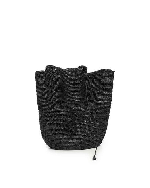 Ruslan Baginskiy Black Reversible Raffia Hatbag Shoulder Bag