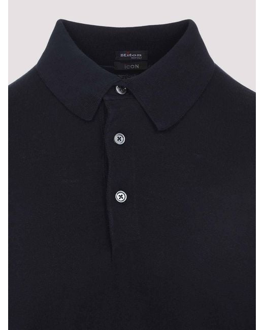 Kiton Blue Polo Knitwear Ribbed Cuffs And Hem for men
