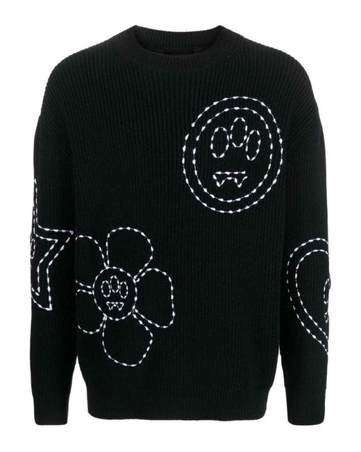 Barrow Black Floral-embroidery Knitted Jumper