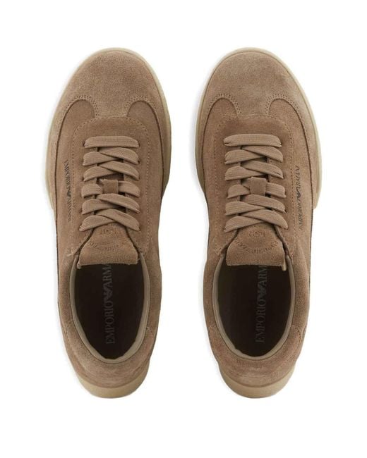 Emporio Armani Brown Suede Leather Sneakers