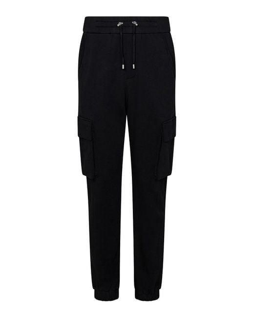 Balmain Black Cotton Fleece Cargo Jogging Trousers for men