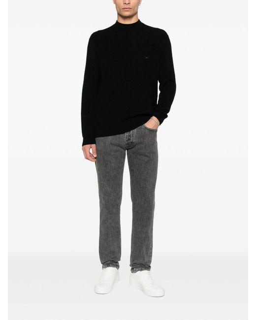 Emporio Armani Black Wool Crewneck Jumper for men